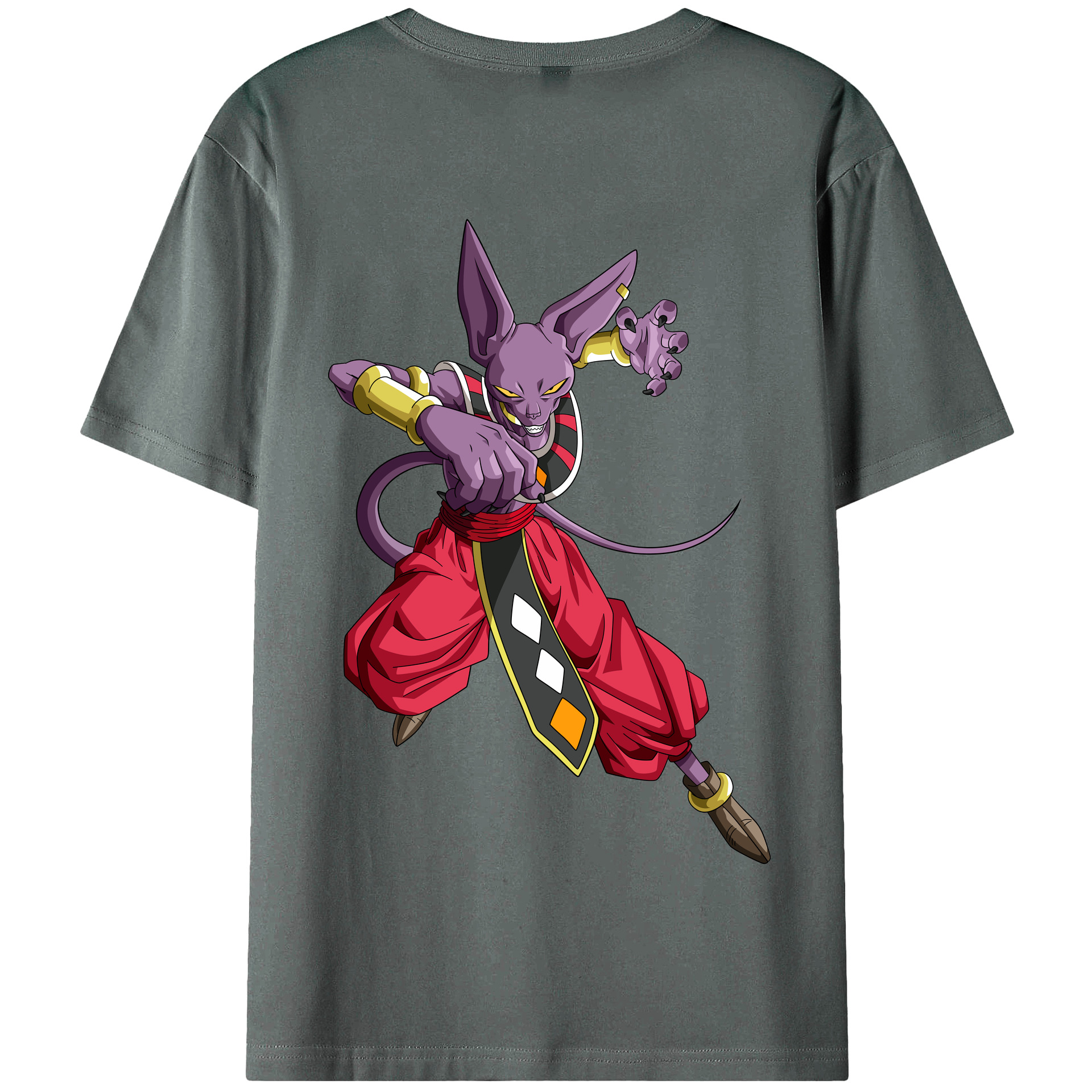 （画像用） ドラゴンボール ビルス 破壊神ビルス DRAGON BALL Beerus Birusu 綿100％半袖Tシャツ（背面プリント）